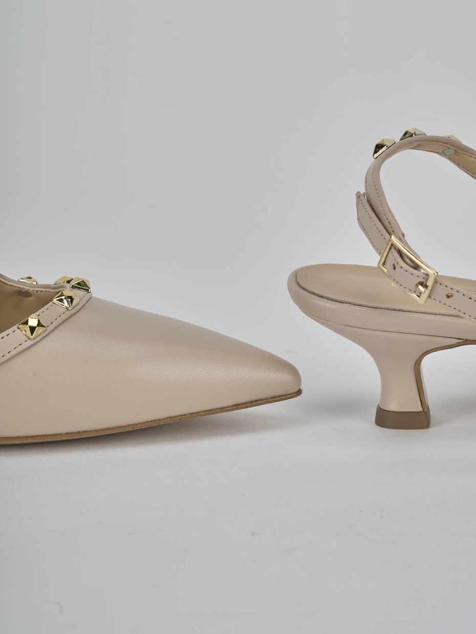 Décolleté e slingback tacco 4cm pelle beige