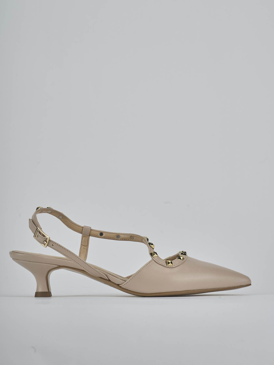 Décolleté e slingback tacco 4cm pelle beige