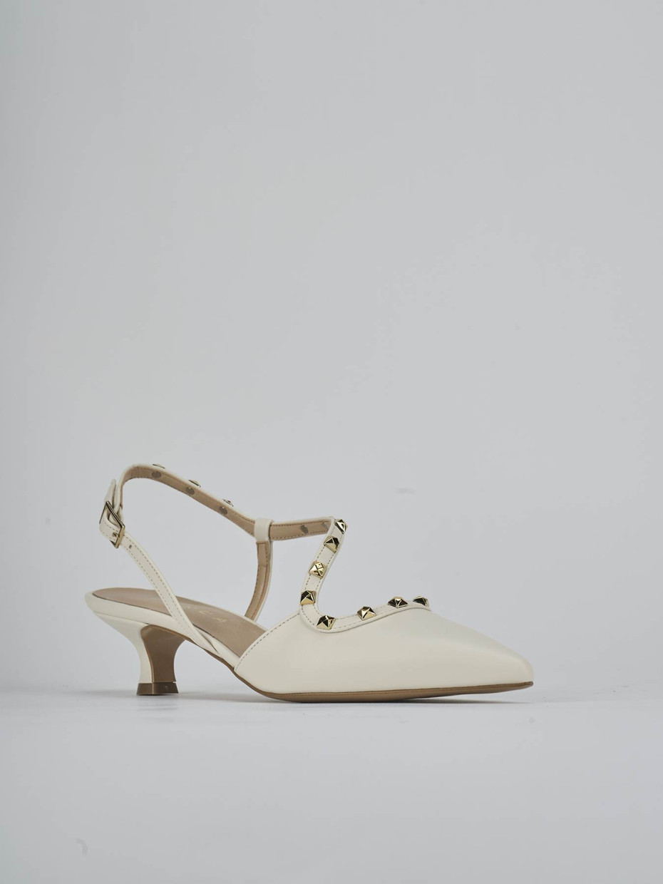 Décolleté e slingback tacco 4cm pelle bianco