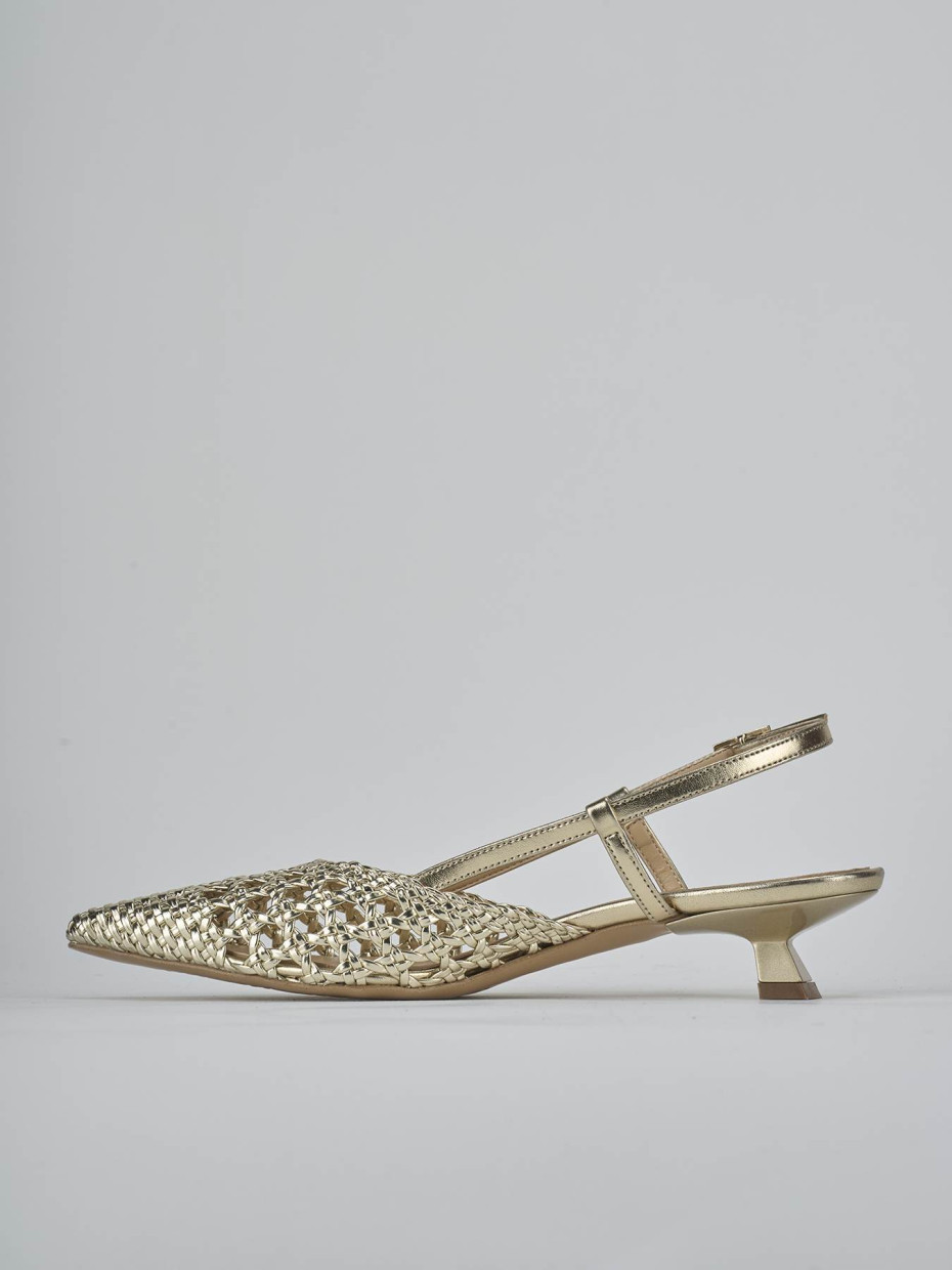 Décolleté e slingback tacco 4cm pelle oro