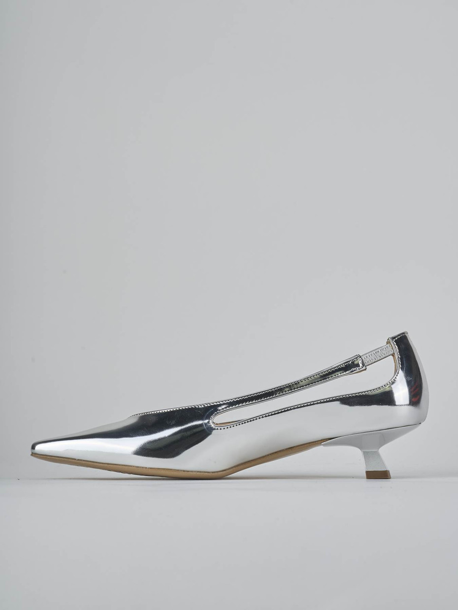 Décolleté e slingback tacco 4cm laminato argento