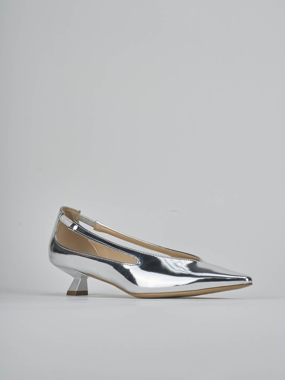 Décolleté e slingback tacco 4cm laminato argento