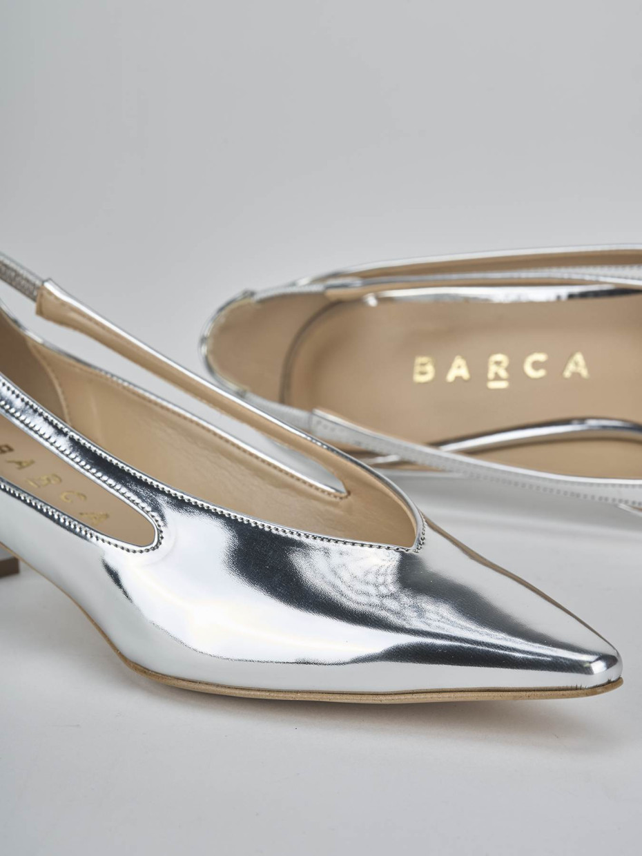 Décolleté e slingback tacco 4cm laminato argento