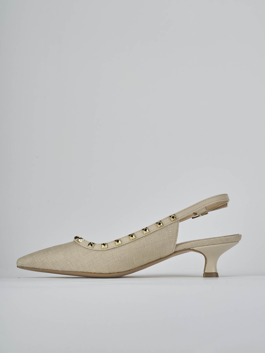 Décolleté e slingback tacco 4cm pelle beige