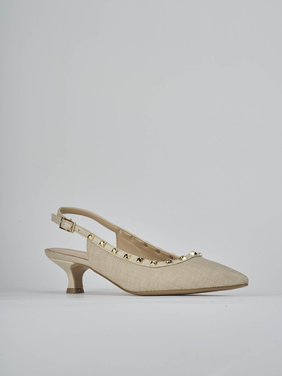 Décolleté e slingback tacco 4cm pelle beige