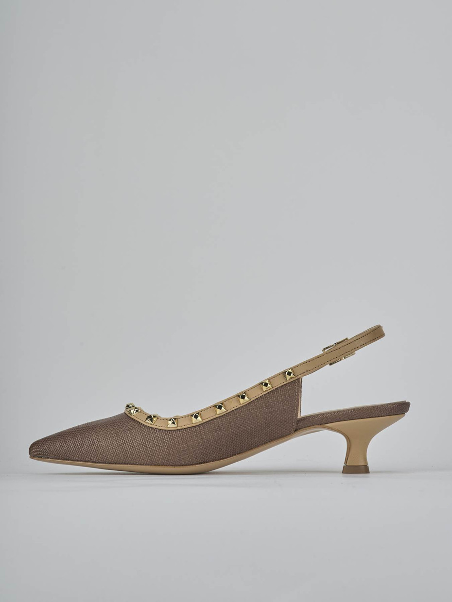 Décolleté e slingback tacco 4cm pelle marrone