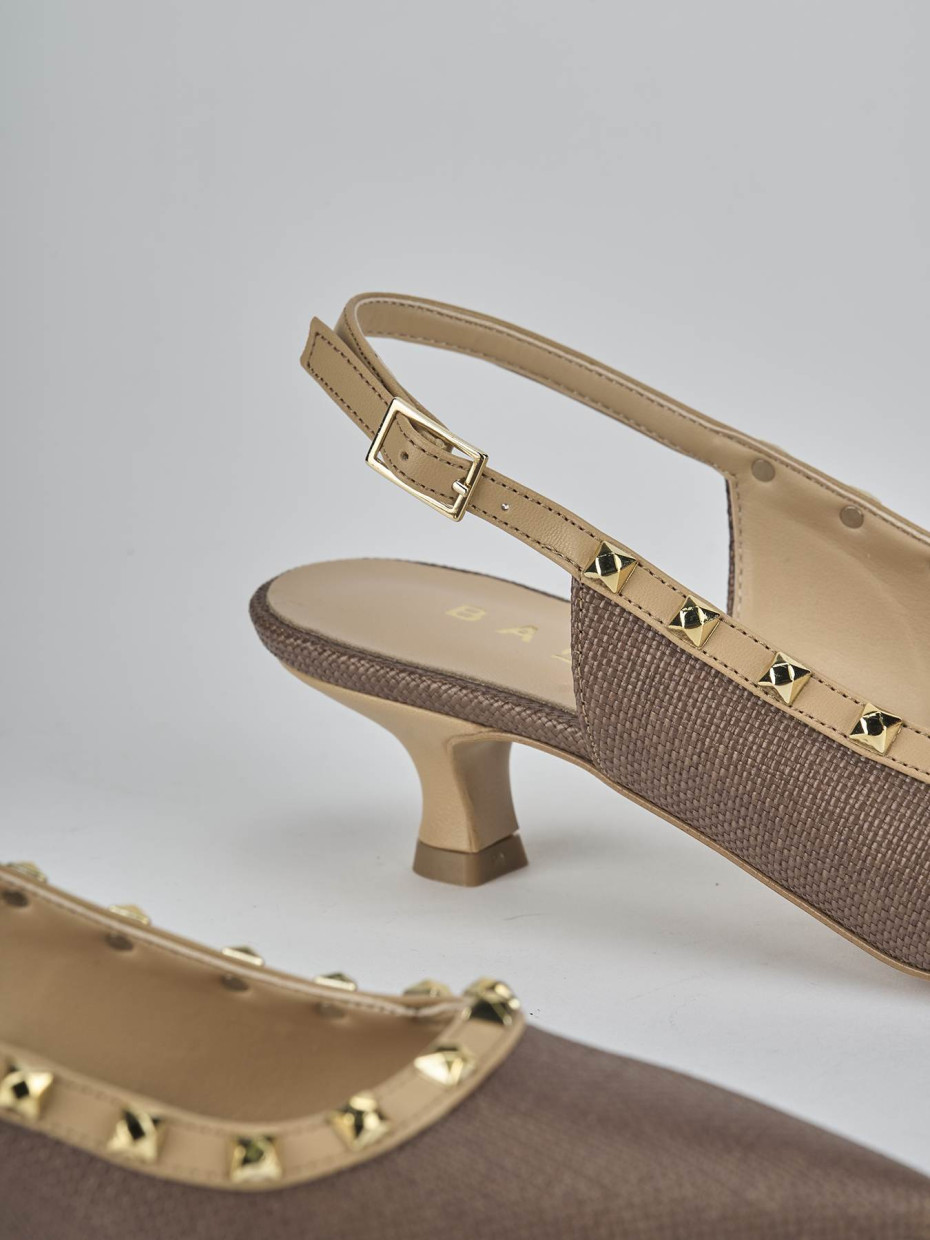 Décolleté e slingback tacco 4cm pelle marrone