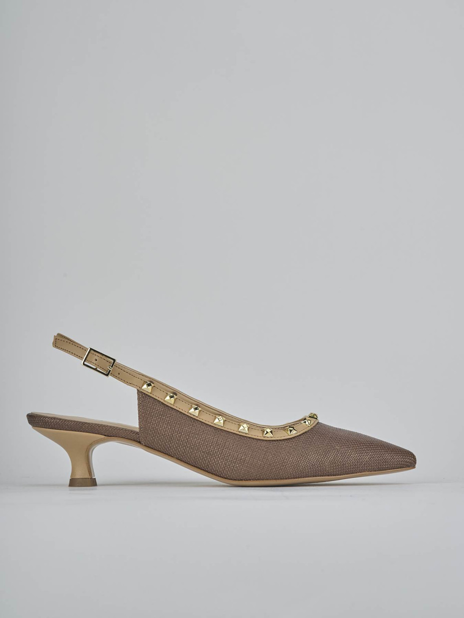 Décolleté e slingback tacco 4cm pelle marrone