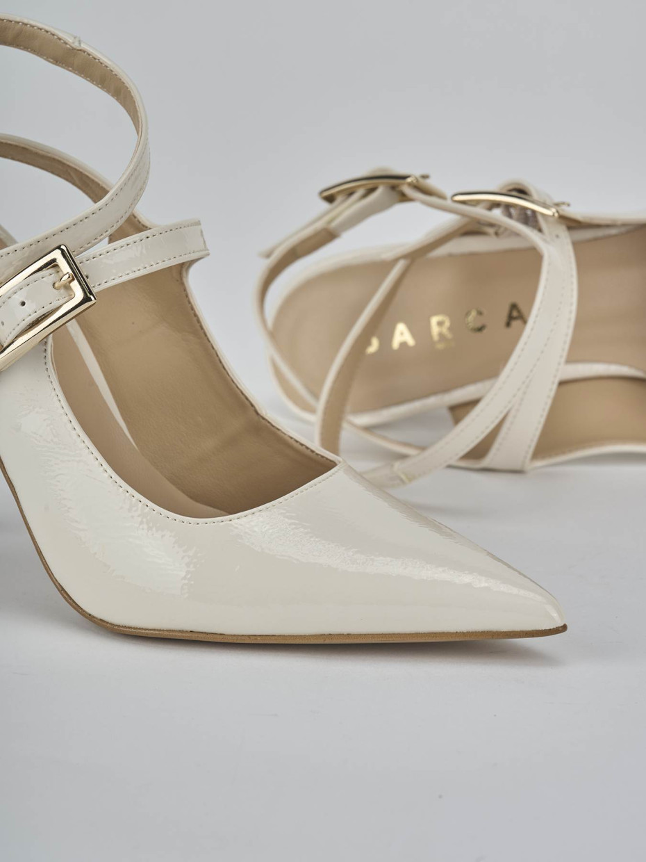 Décolleté e slingback tacco 9cm vernice bianco