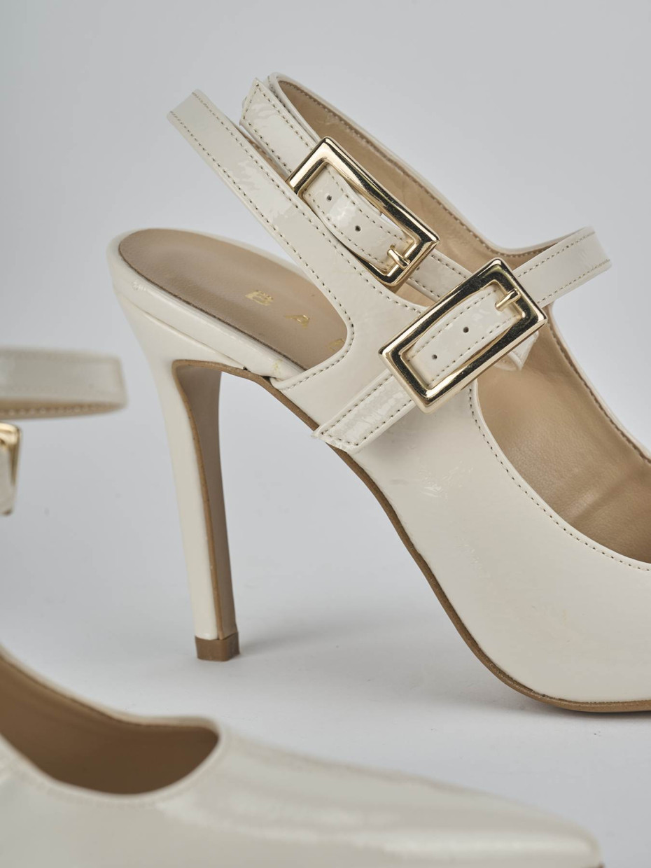 Décolleté e slingback tacco 9cm vernice bianco