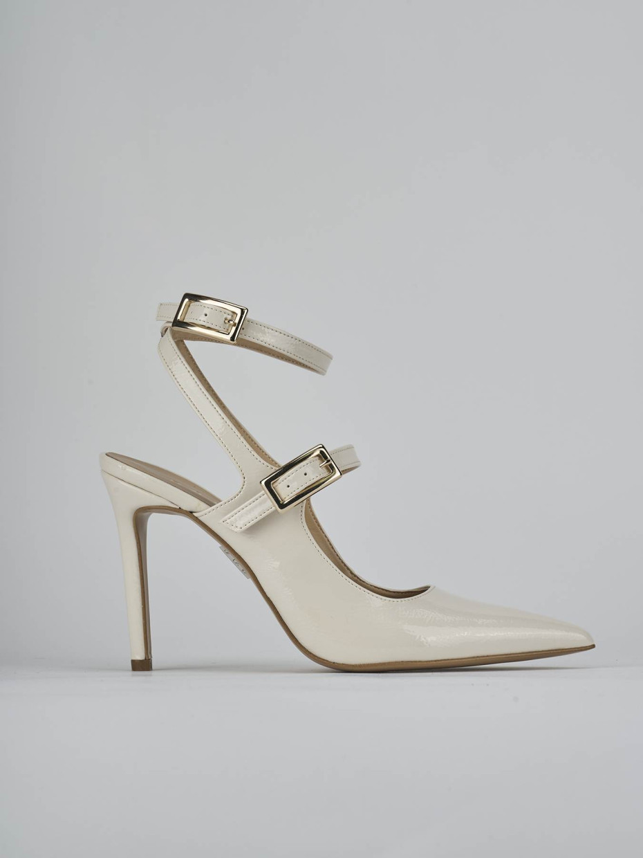 Décolleté e slingback tacco 9cm vernice bianco