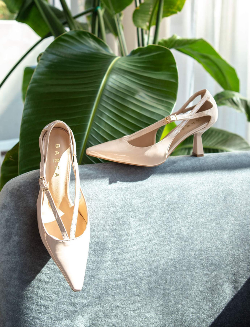 Décolleté e slingback tacco 7cm vernice beige