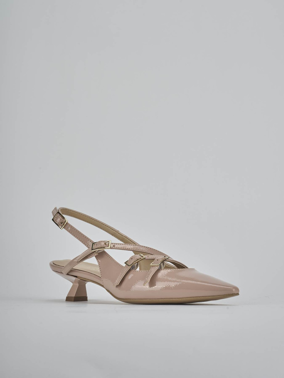 Décolleté e slingback tacco 4cm vernice beige