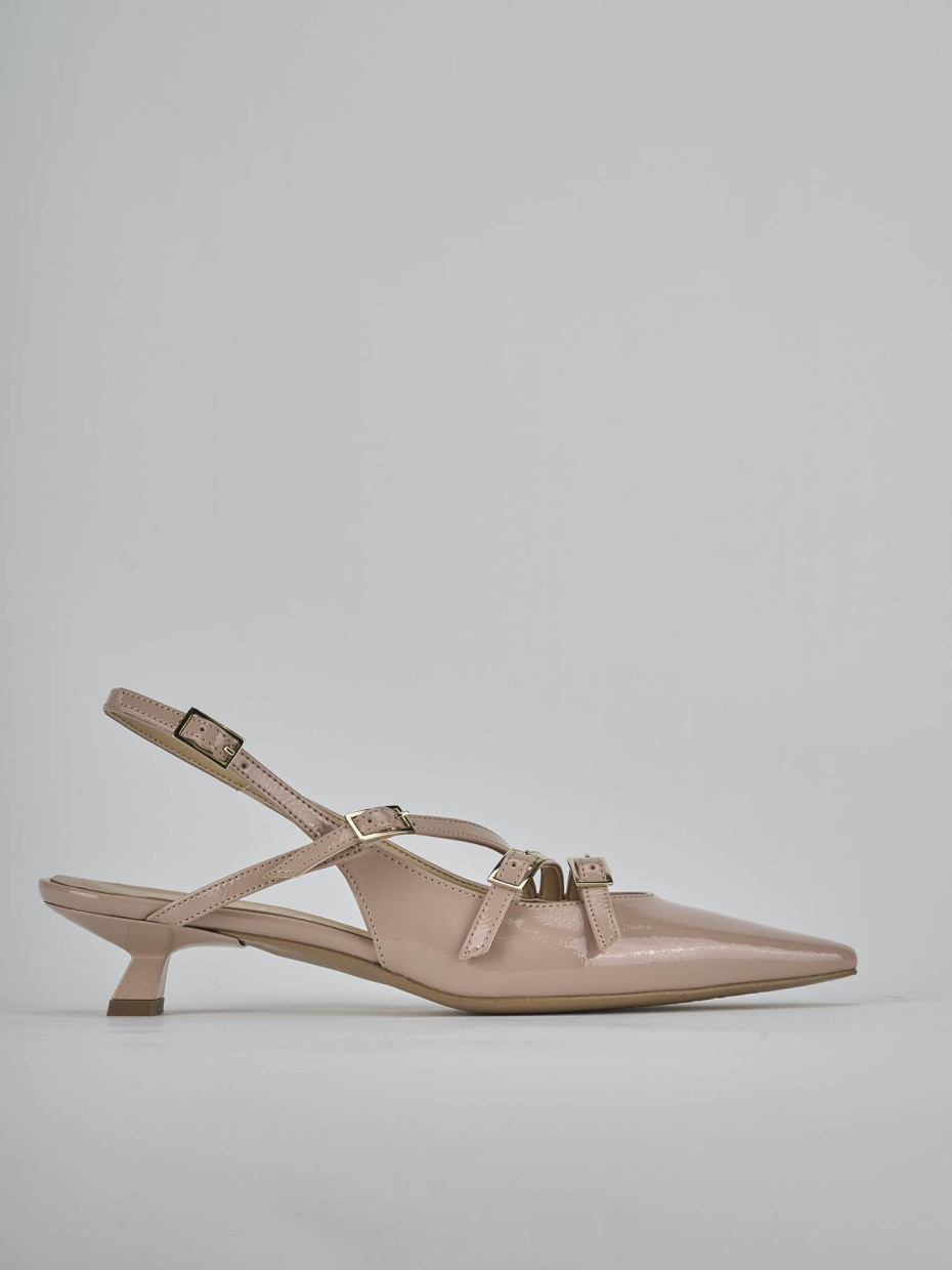 Décolleté e slingback tacco 4cm vernice beige