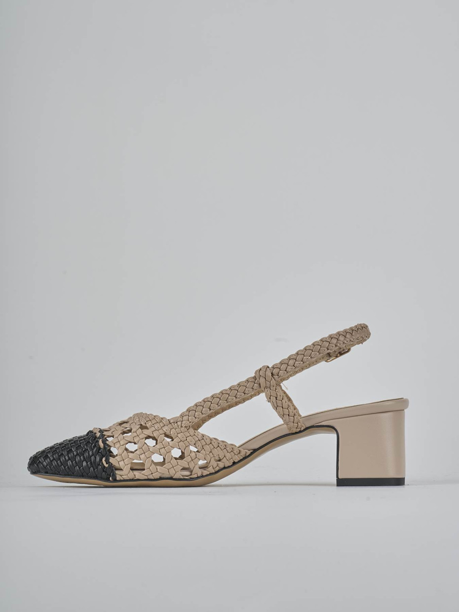 Décolleté e slingback tacco 6cm pelle beige