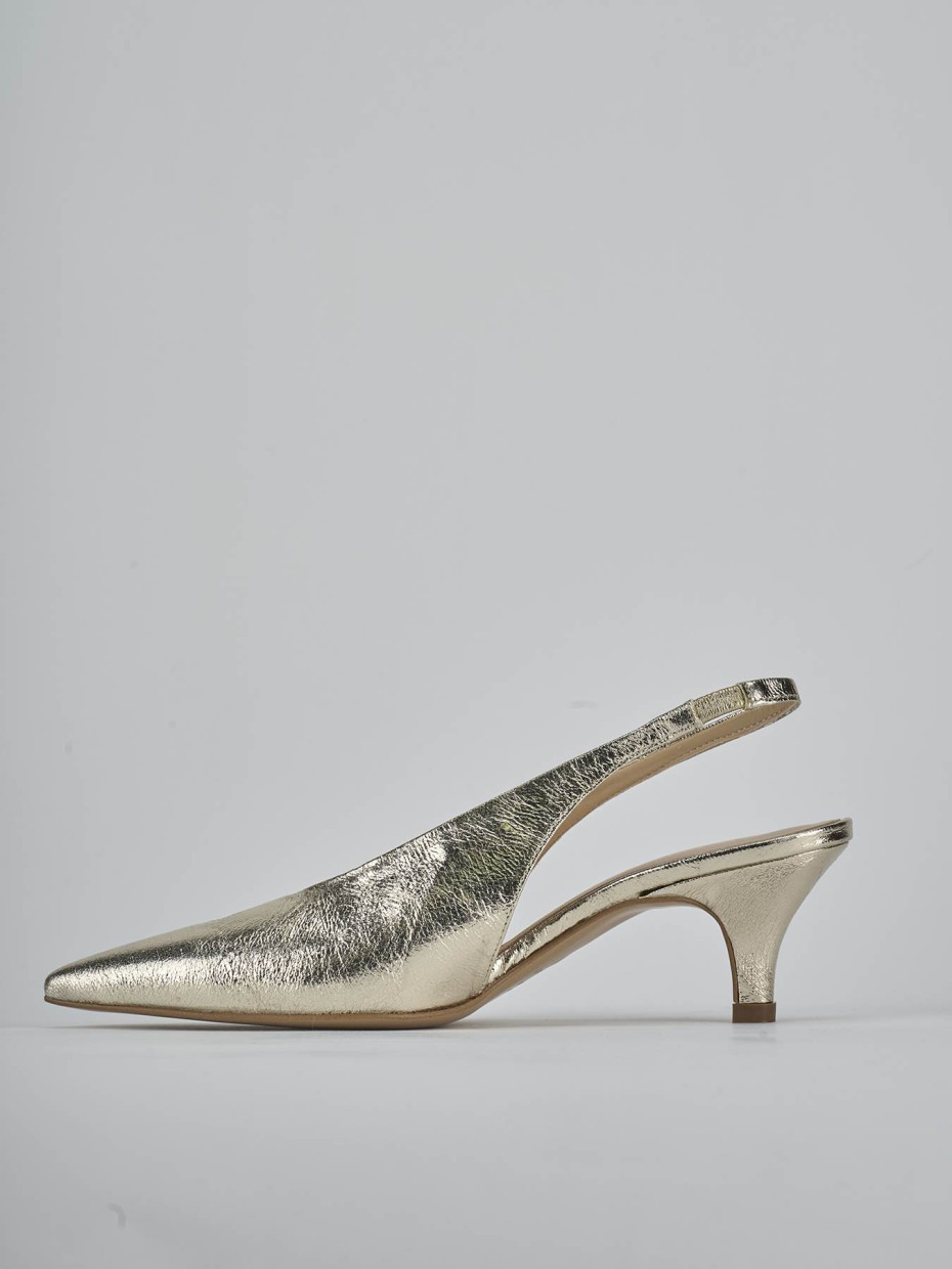 Décolleté e slingback tacco 4cm laminato oro