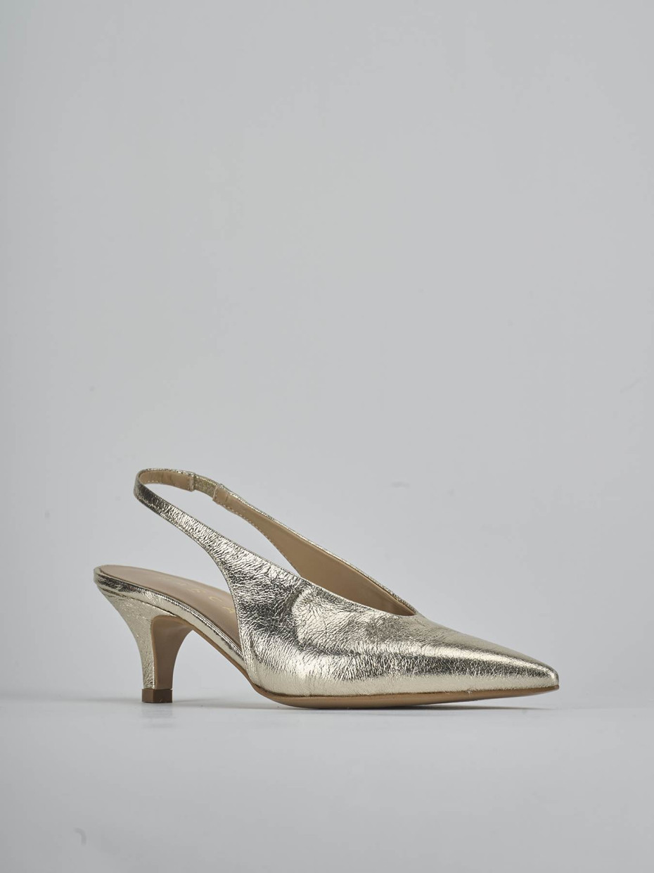 Décolleté e slingback tacco 4cm laminato oro