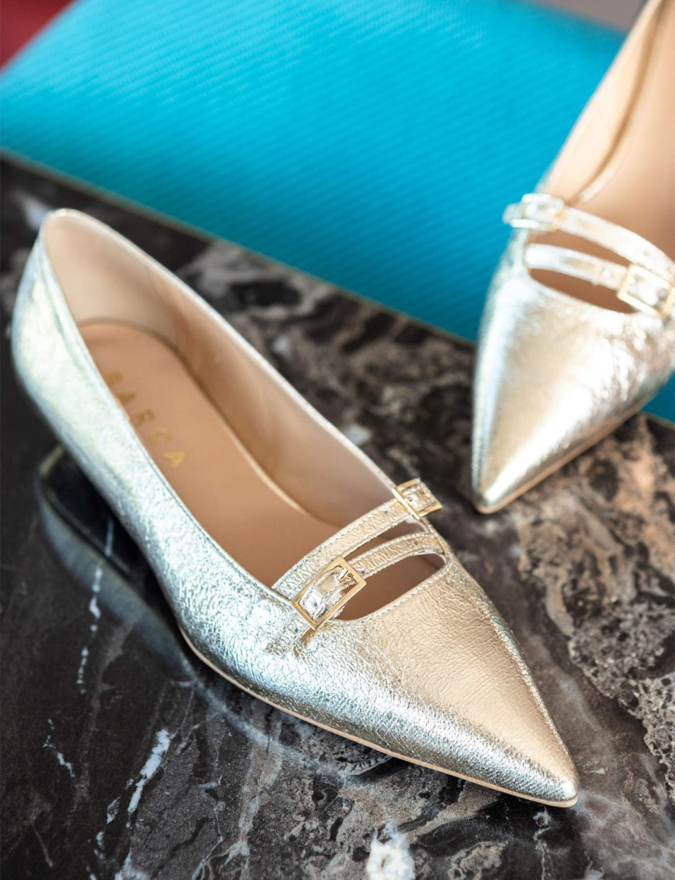 Ballerine tacco 2cm laminato oro