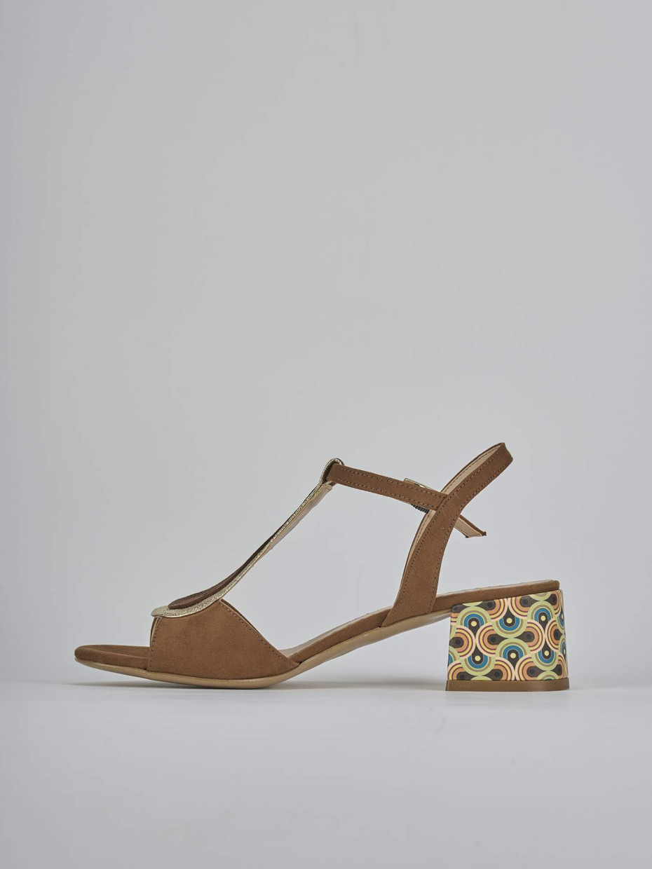 Sandali tacco 5cm camoscio marrone