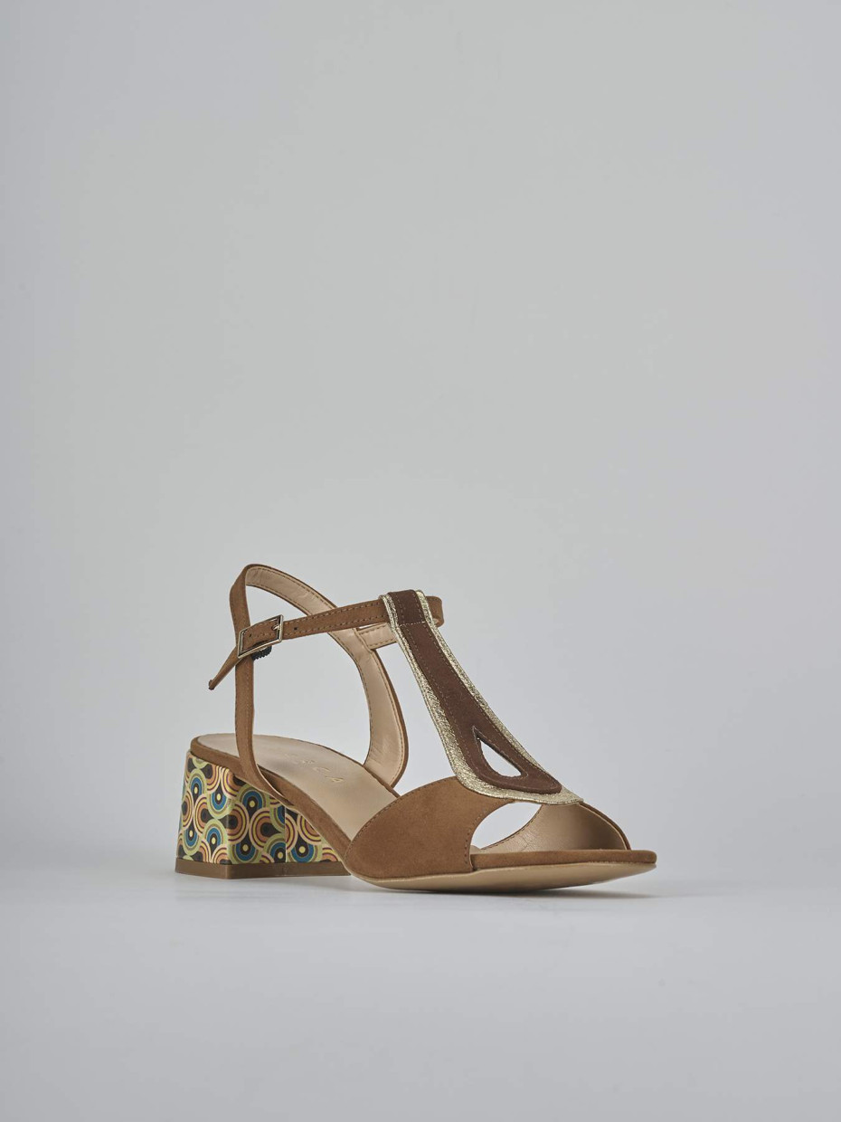 Sandali tacco 5cm camoscio marrone