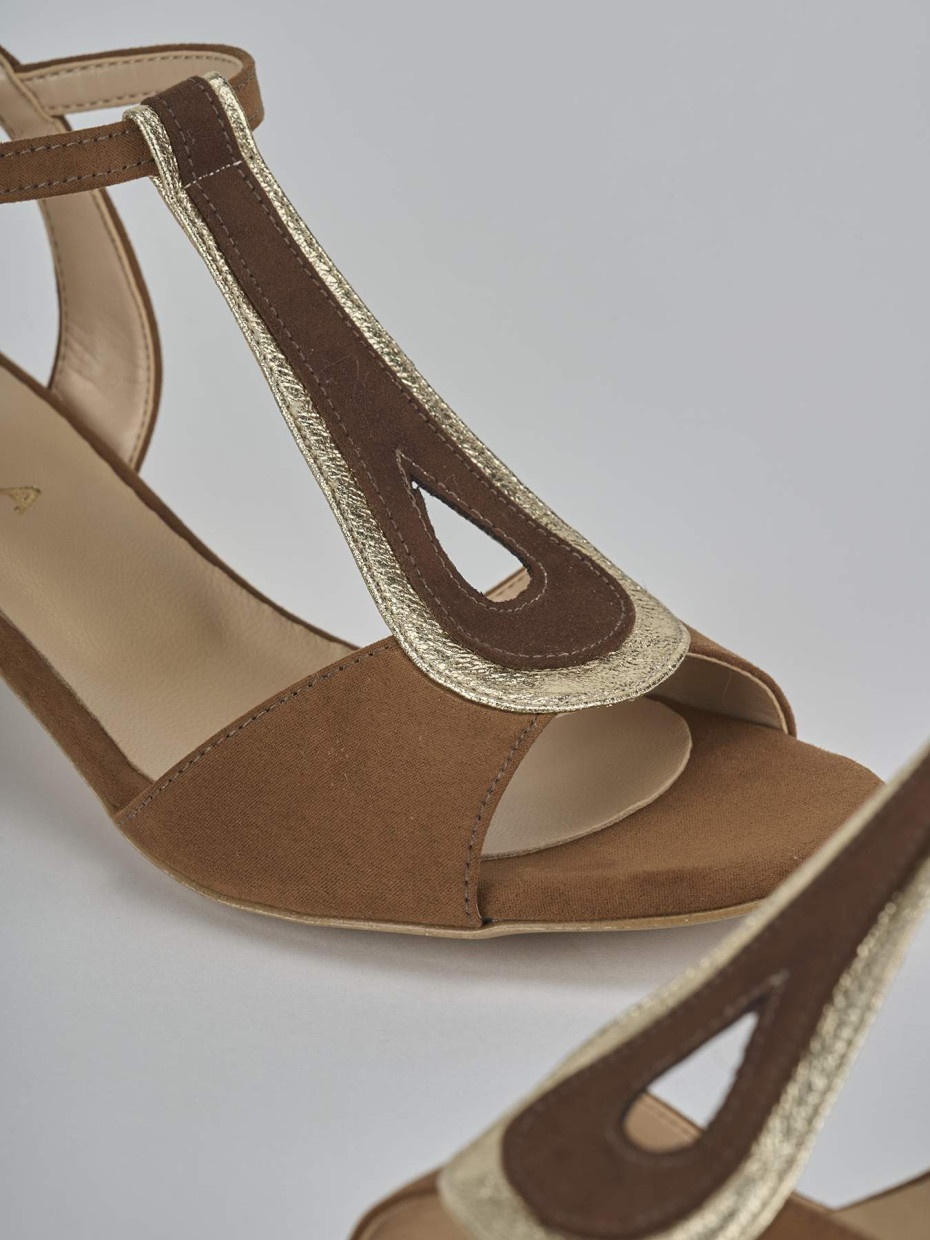 Sandali tacco 5cm camoscio marrone