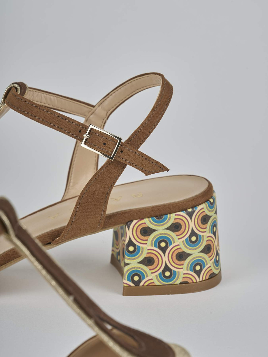 Sandali tacco 5cm camoscio marrone