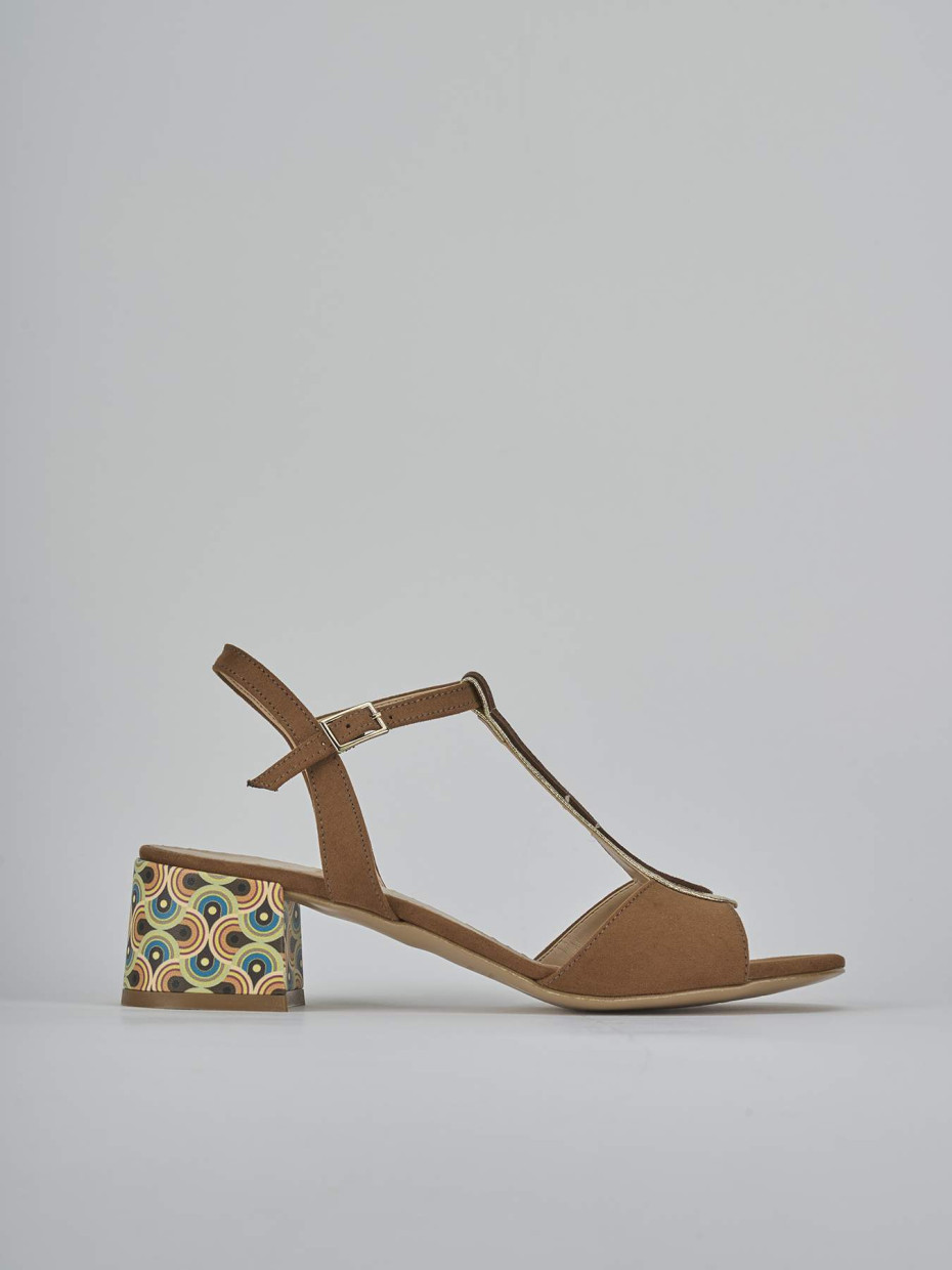Sandali tacco 5cm camoscio marrone