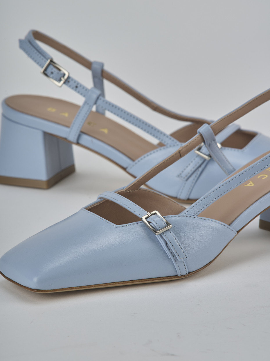Décolleté e slingback tacco 5cm pelle azzurro
