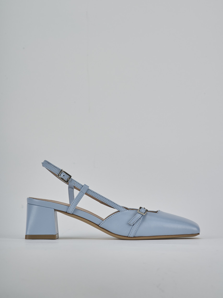 Décolleté e slingback tacco 5cm pelle azzurro