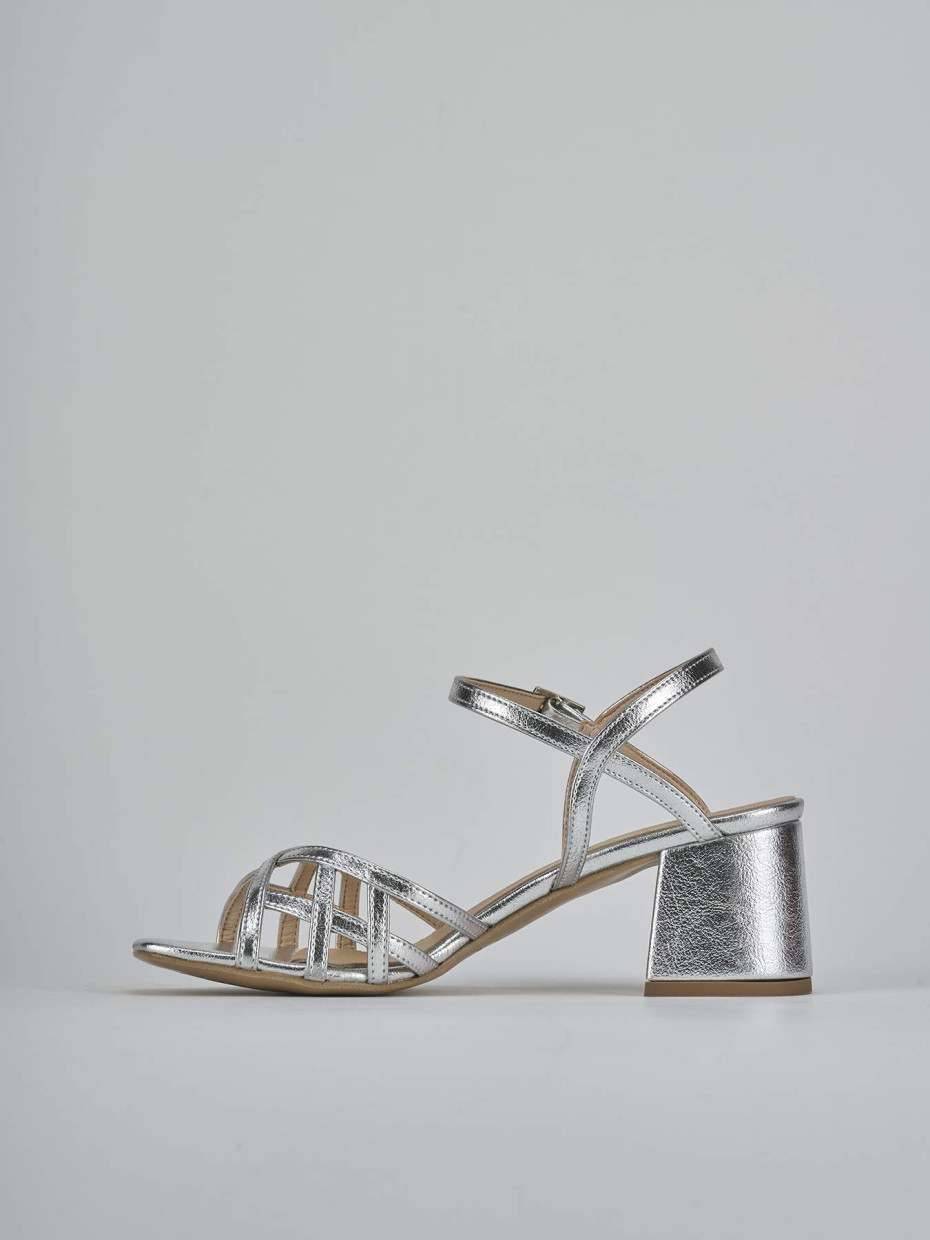 Sandali tacco 5cm pelle argento