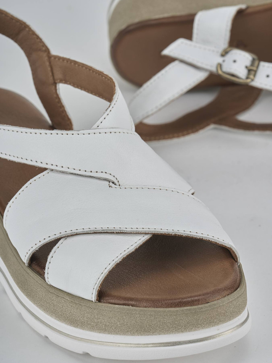 Sandali zeppa tacco 5cm pelle bianco