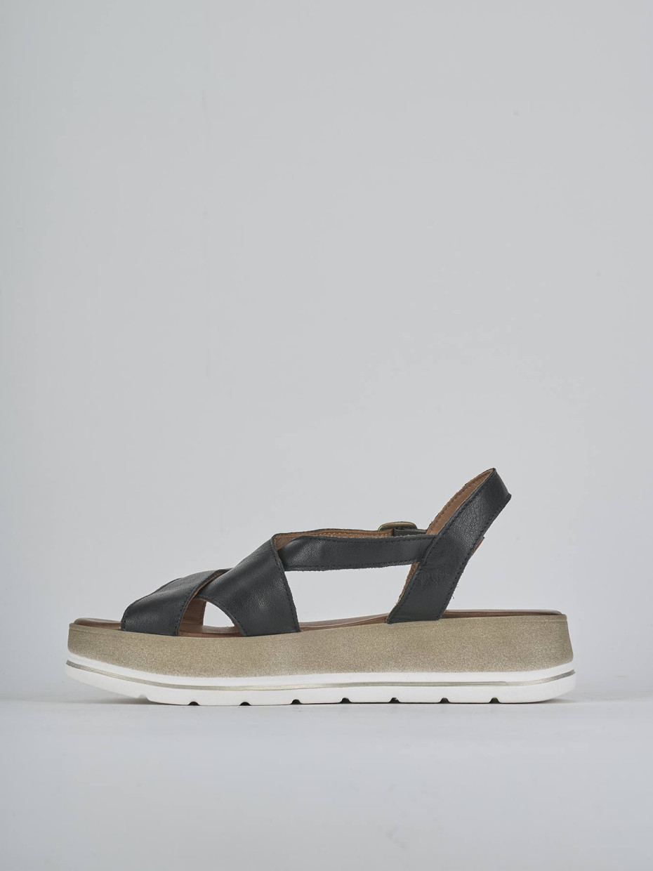 Sandali zeppa tacco 5cm pelle nero