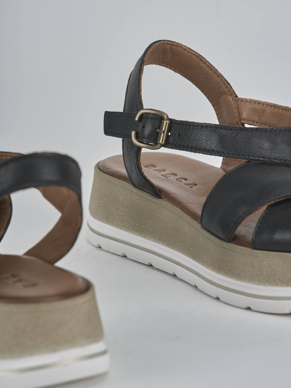 Sandali zeppa tacco 5cm pelle nero