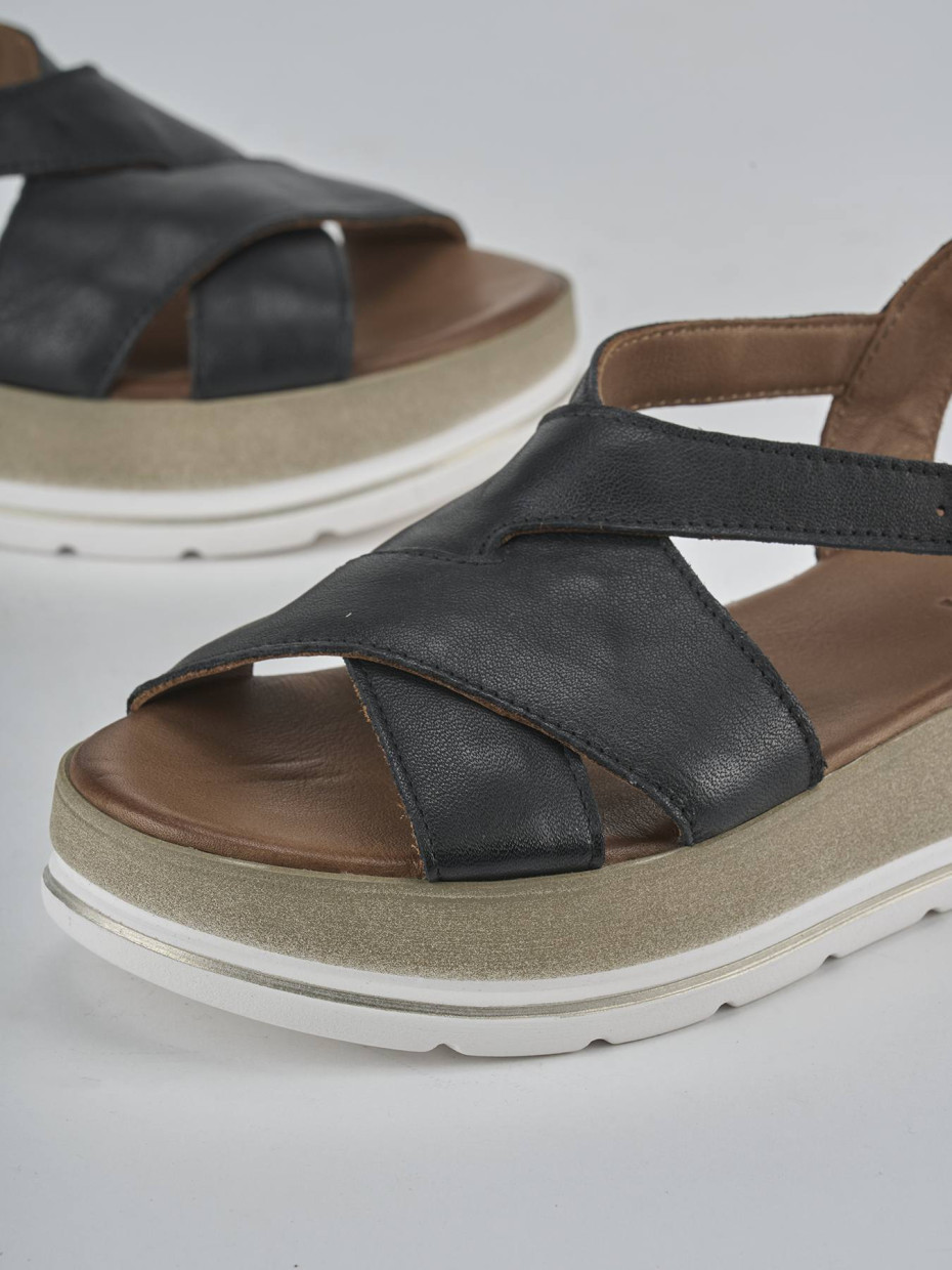 Sandali zeppa tacco 5cm pelle nero