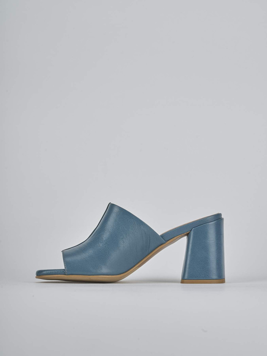 Ciabatte tacco 7cm pelle azzurro