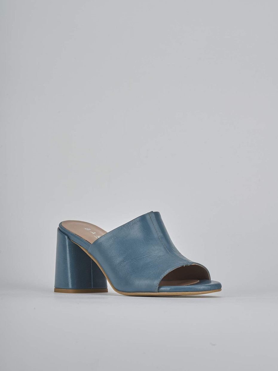 Ciabatte tacco 7cm pelle azzurro