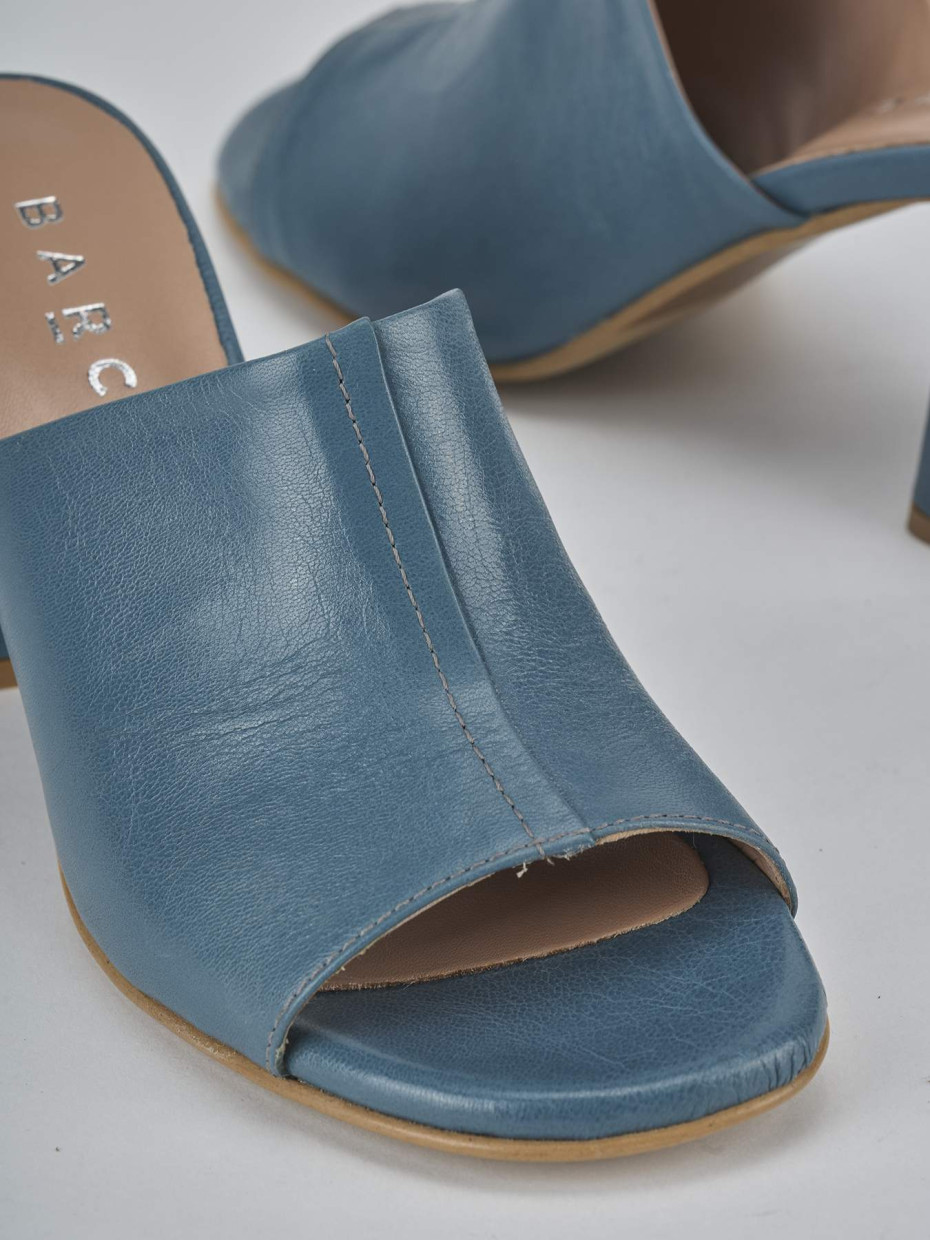 Ciabatte tacco 7cm pelle azzurro