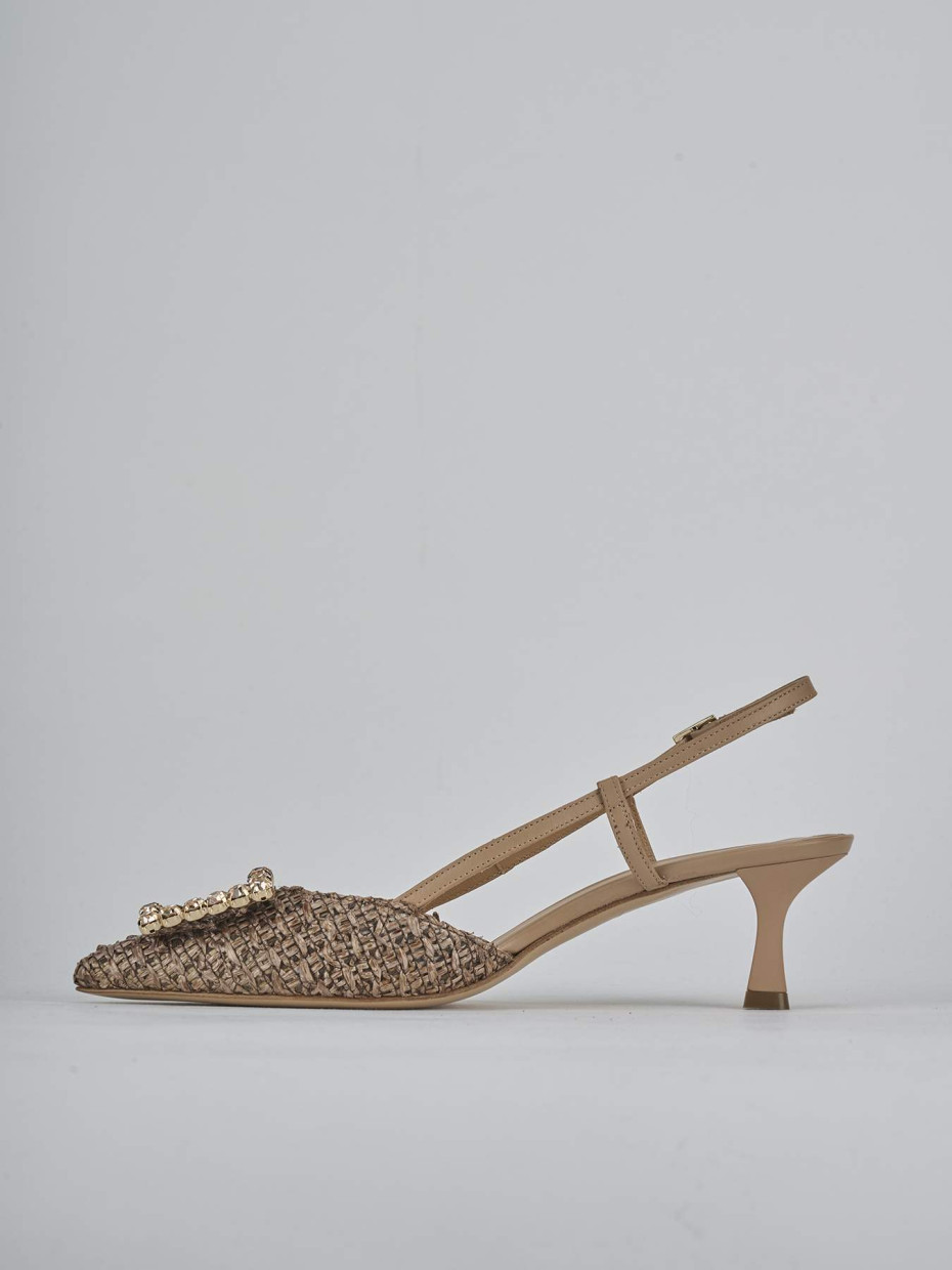 Décolleté e slingback tacco 5cm pelle marrone