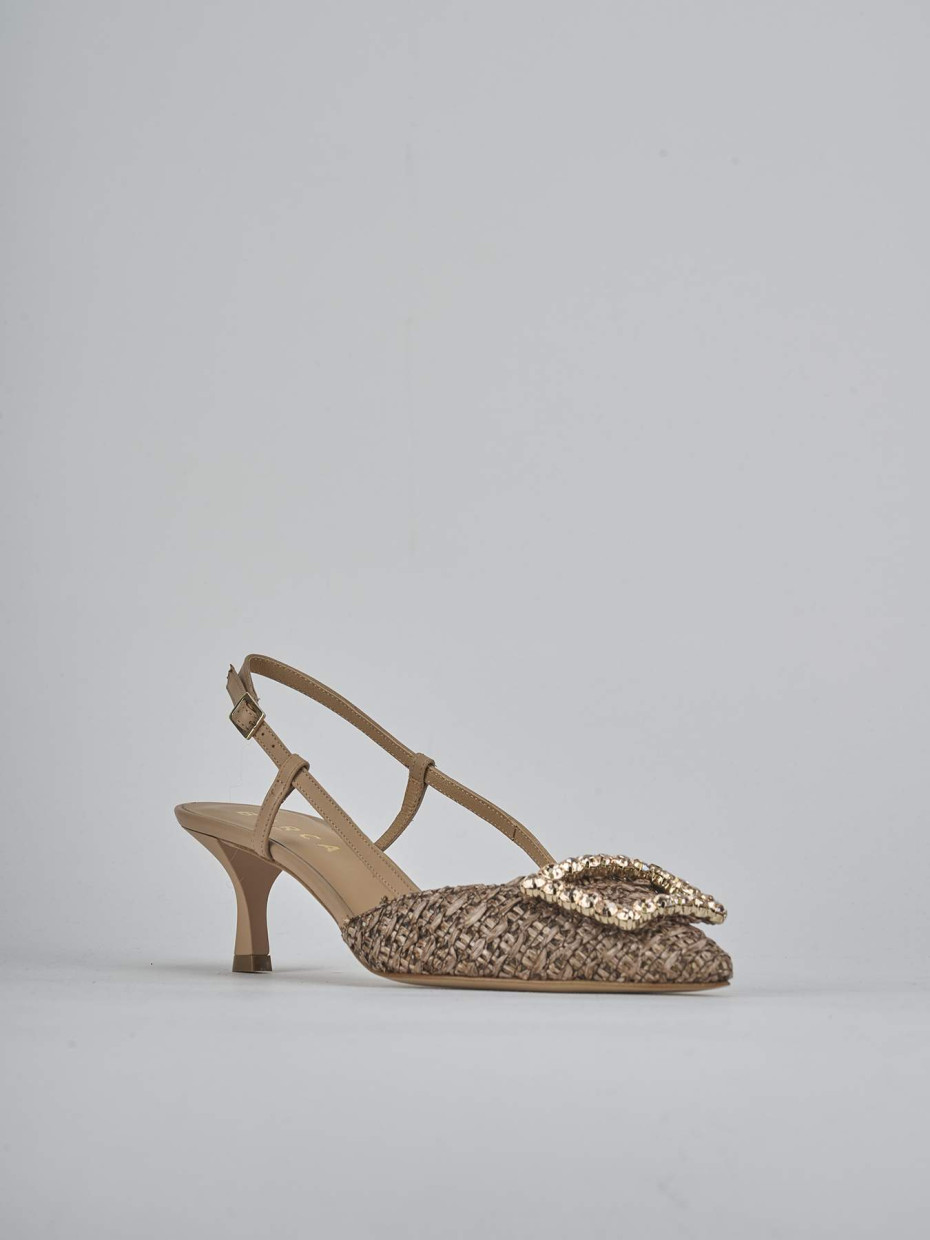 Décolleté e slingback tacco 5cm pelle marrone