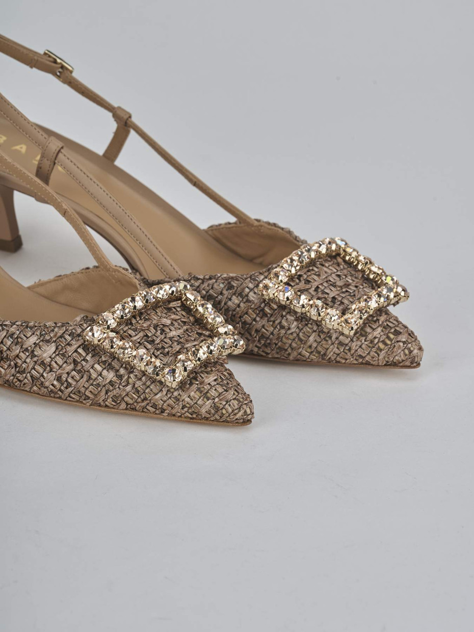 Décolleté e slingback tacco 5cm pelle marrone
