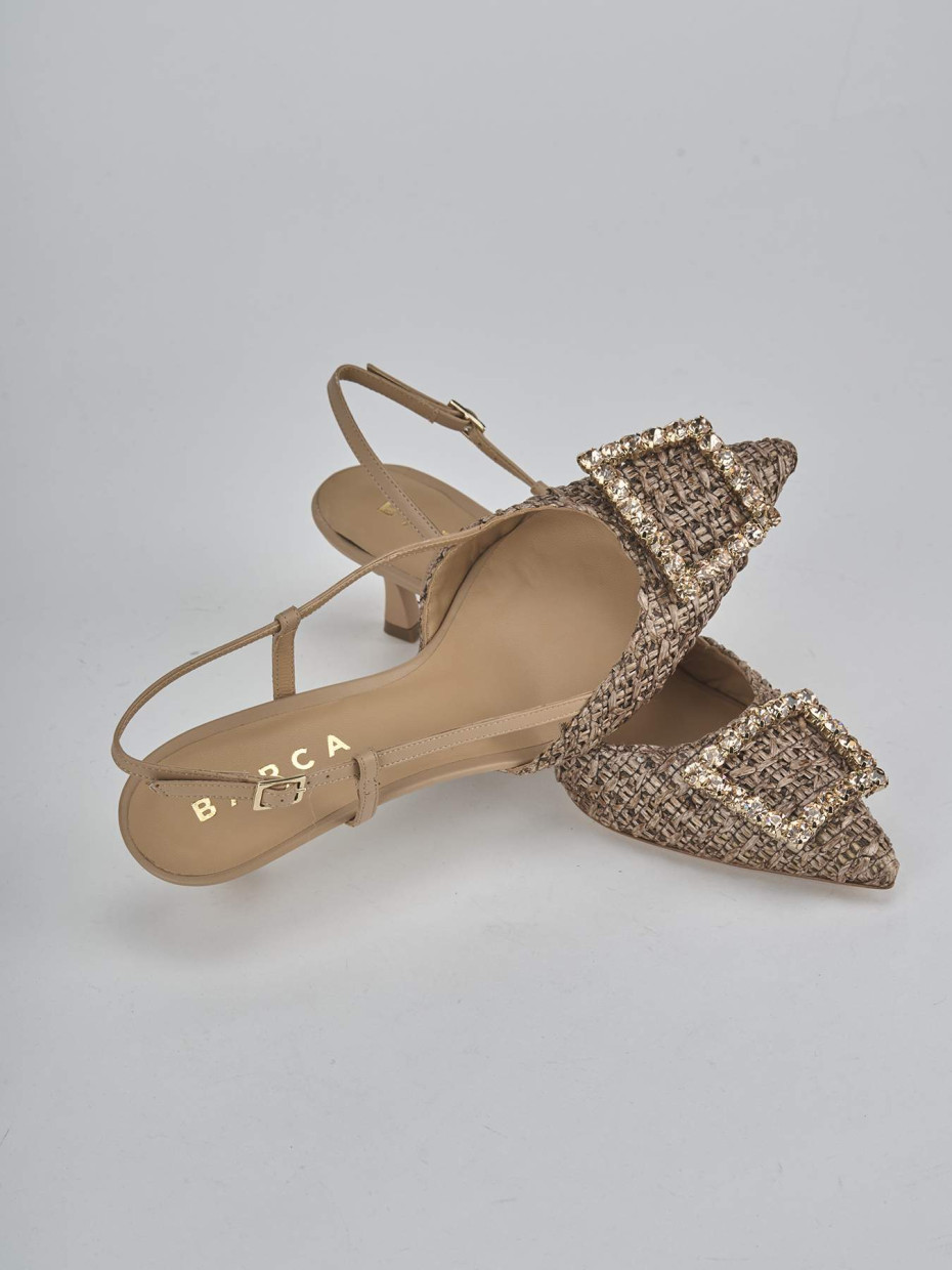 Décolleté e slingback tacco 5cm pelle marrone