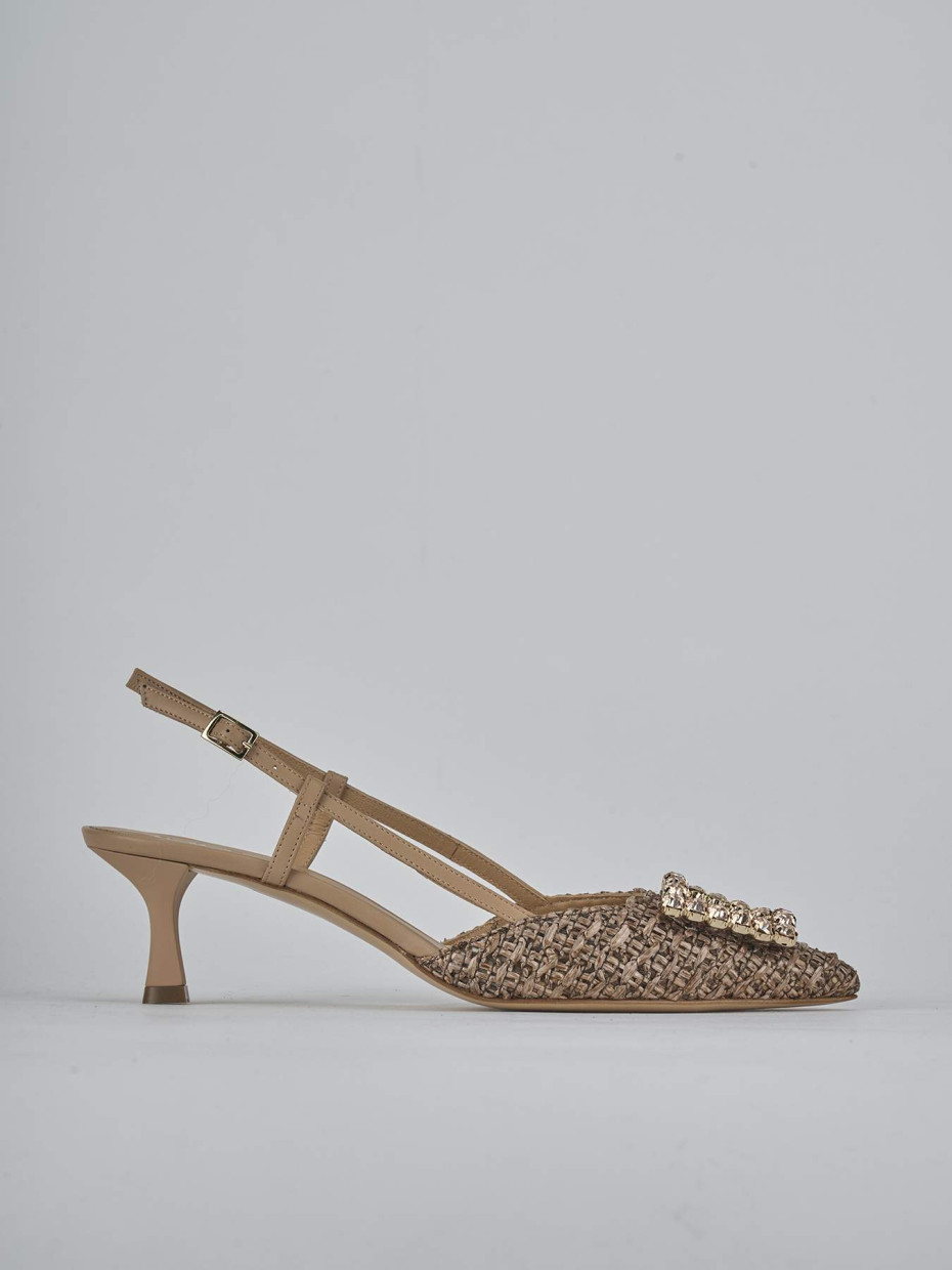 Décolleté e slingback tacco 5cm pelle marrone