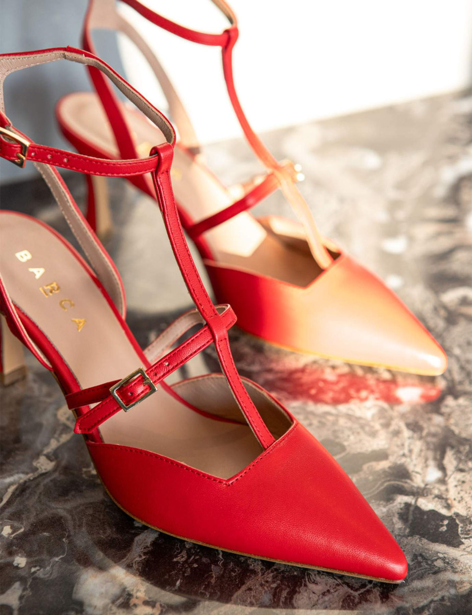 Décolleté e slingback tacco 8cm pelle rosso