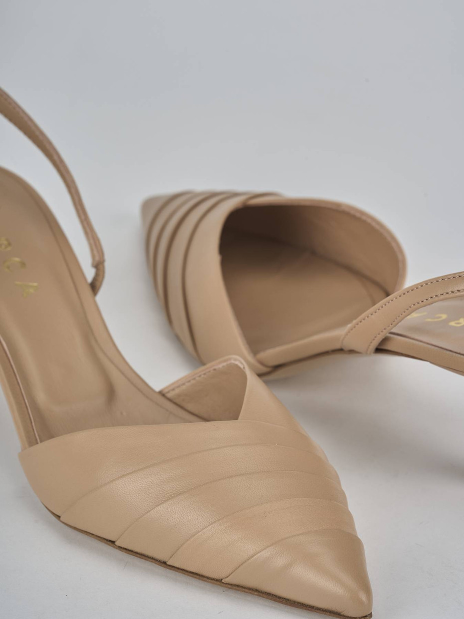 Décolleté e slingback tacco 5cm pelle marrone