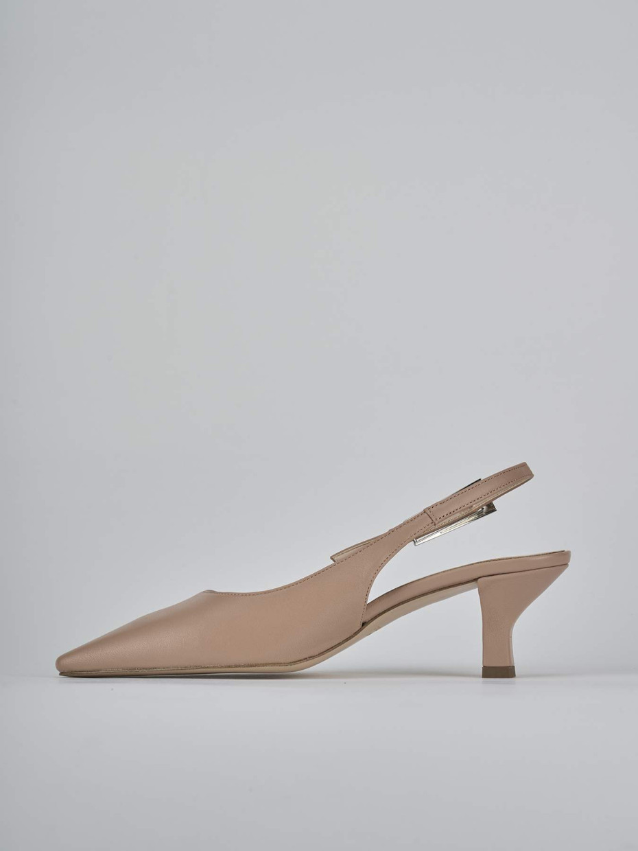 Décolleté e slingback tacco 6cm pelle marrone