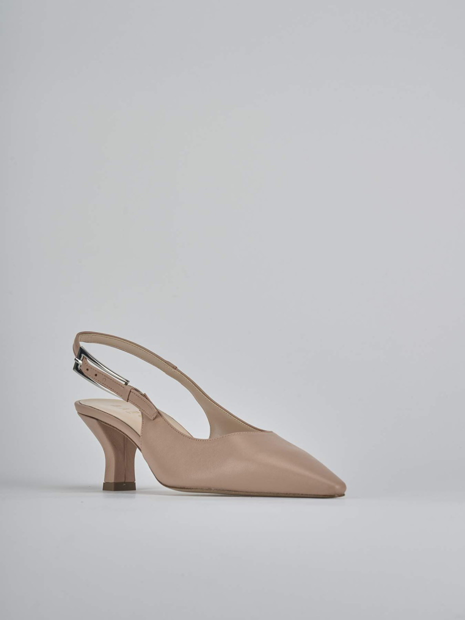Décolleté e slingback tacco 6cm pelle marrone