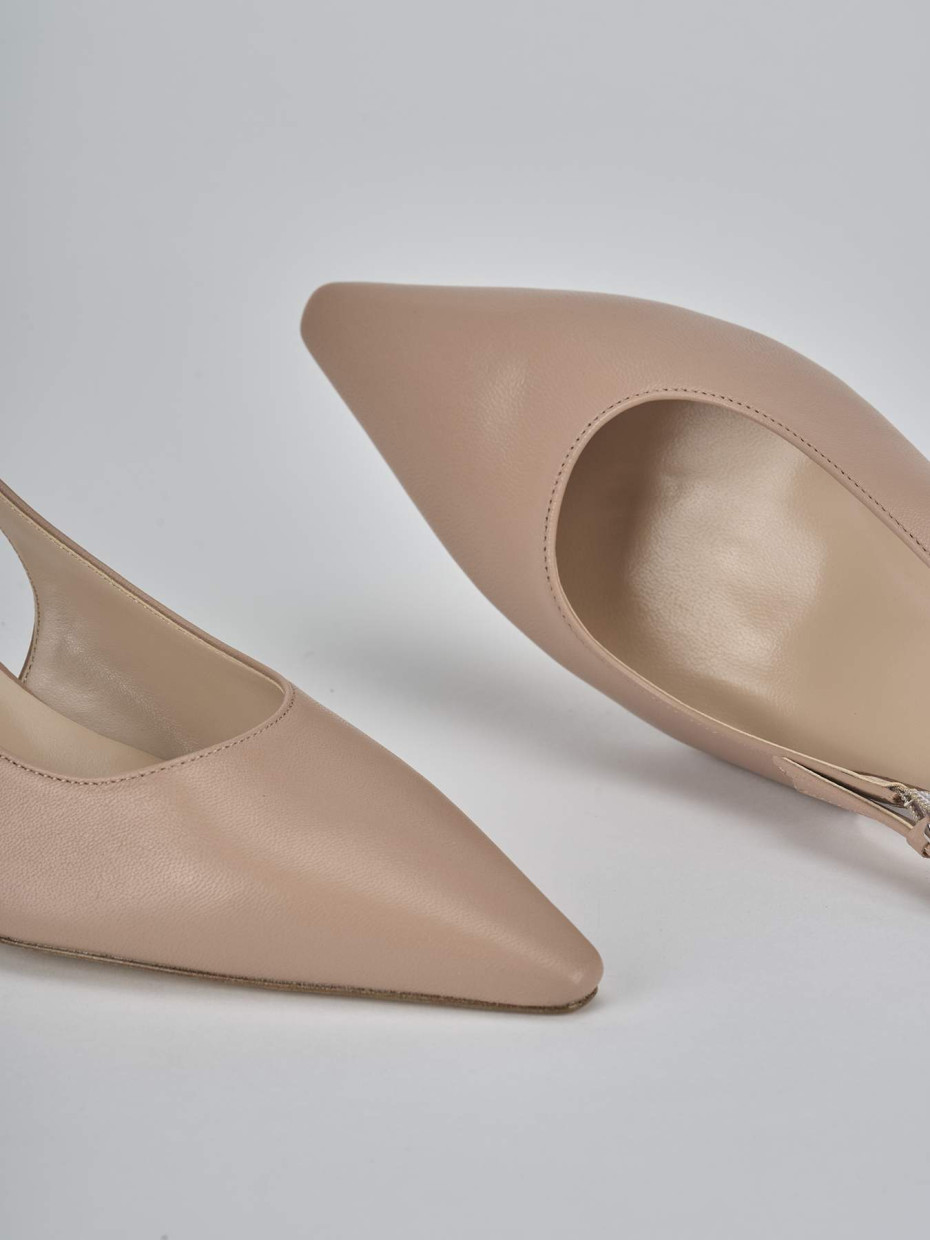 Décolleté e slingback tacco 6cm pelle marrone