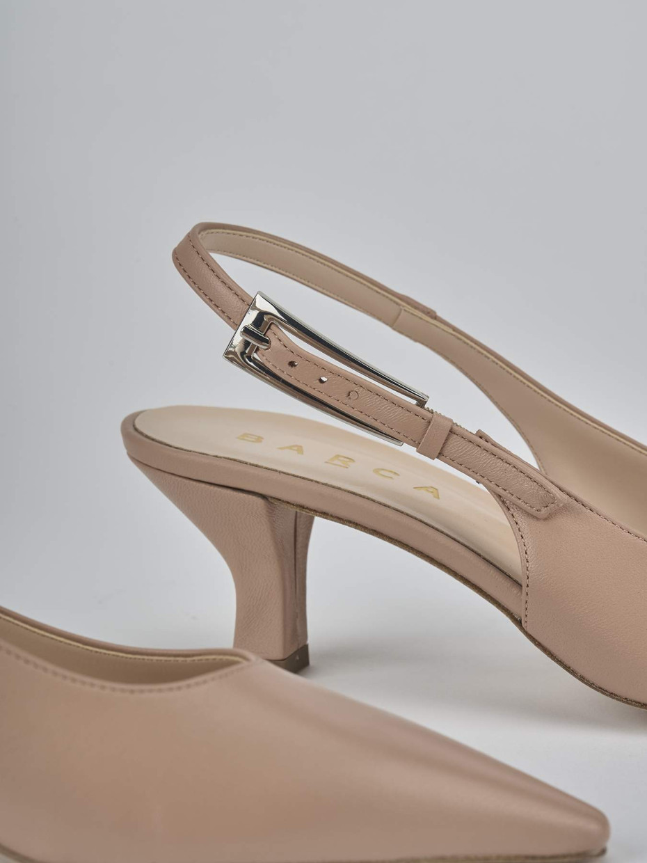 Décolleté e slingback tacco 6cm pelle marrone