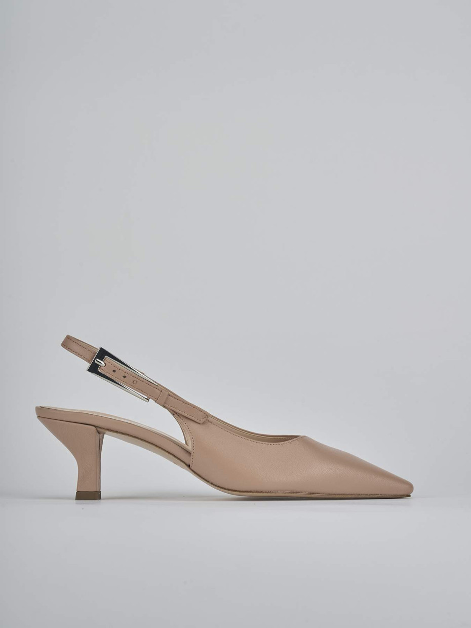 Décolleté e slingback tacco 6cm pelle marrone