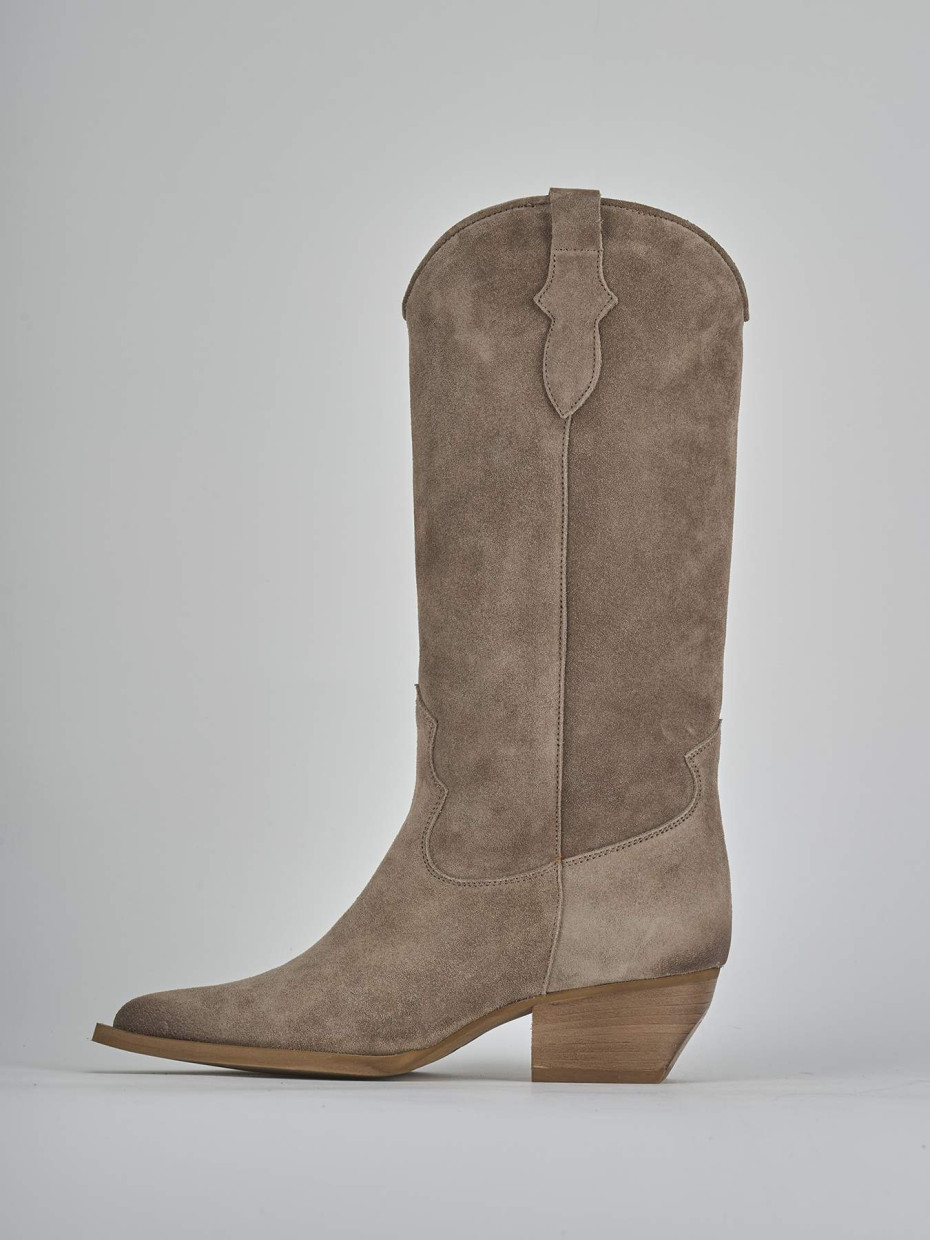 Stivali tacco 5cm camoscio beige